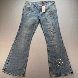 Brooklyn Girl Jeans Bootcut Flare Size 11 Blue Denim Studded‎ Rhinestone Y2K NWT